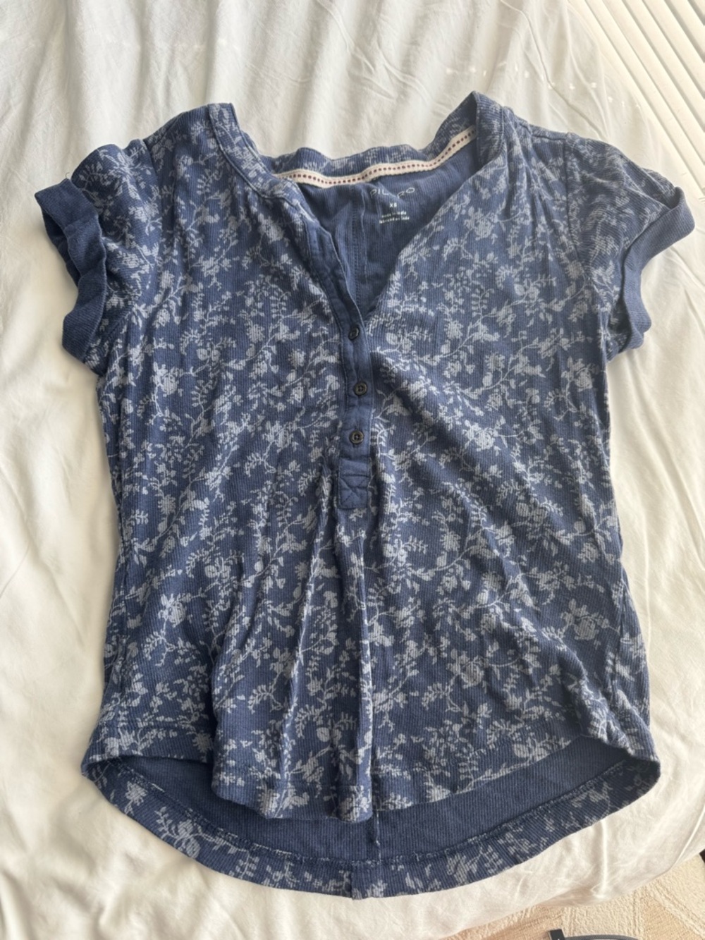 Anthropologie Pilcro Blue Floral Short-Sleeve